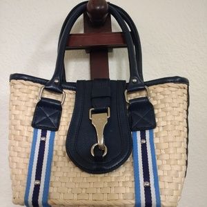 Chaps Straw Handbag (Blue and White stripe)